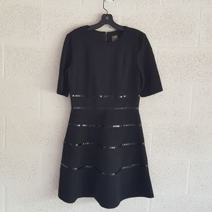 Taylor Black Short Sleeve A-Line Dress with Glossy Trim